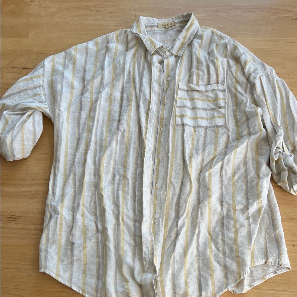 Love Notes Cream and Gray Striped Button Down Shirt